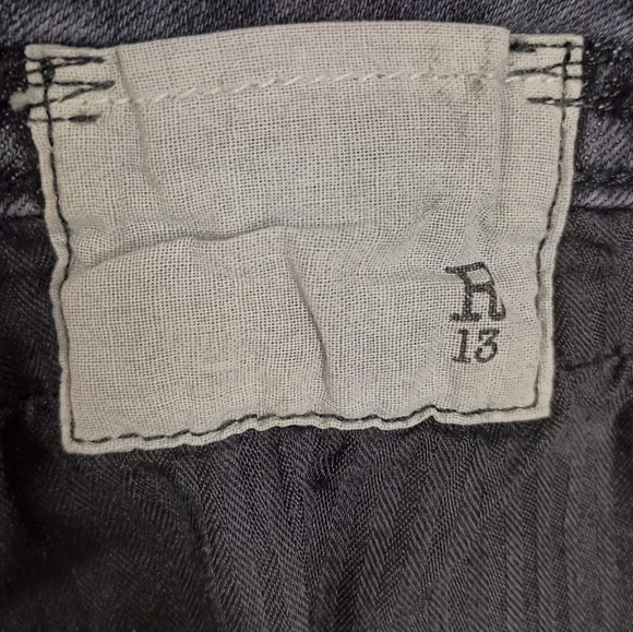 R13 Boy Straight Distressed Frayed Mid Rise Jeans in Black Wash Size 26 $398 - Picture 10 of 11